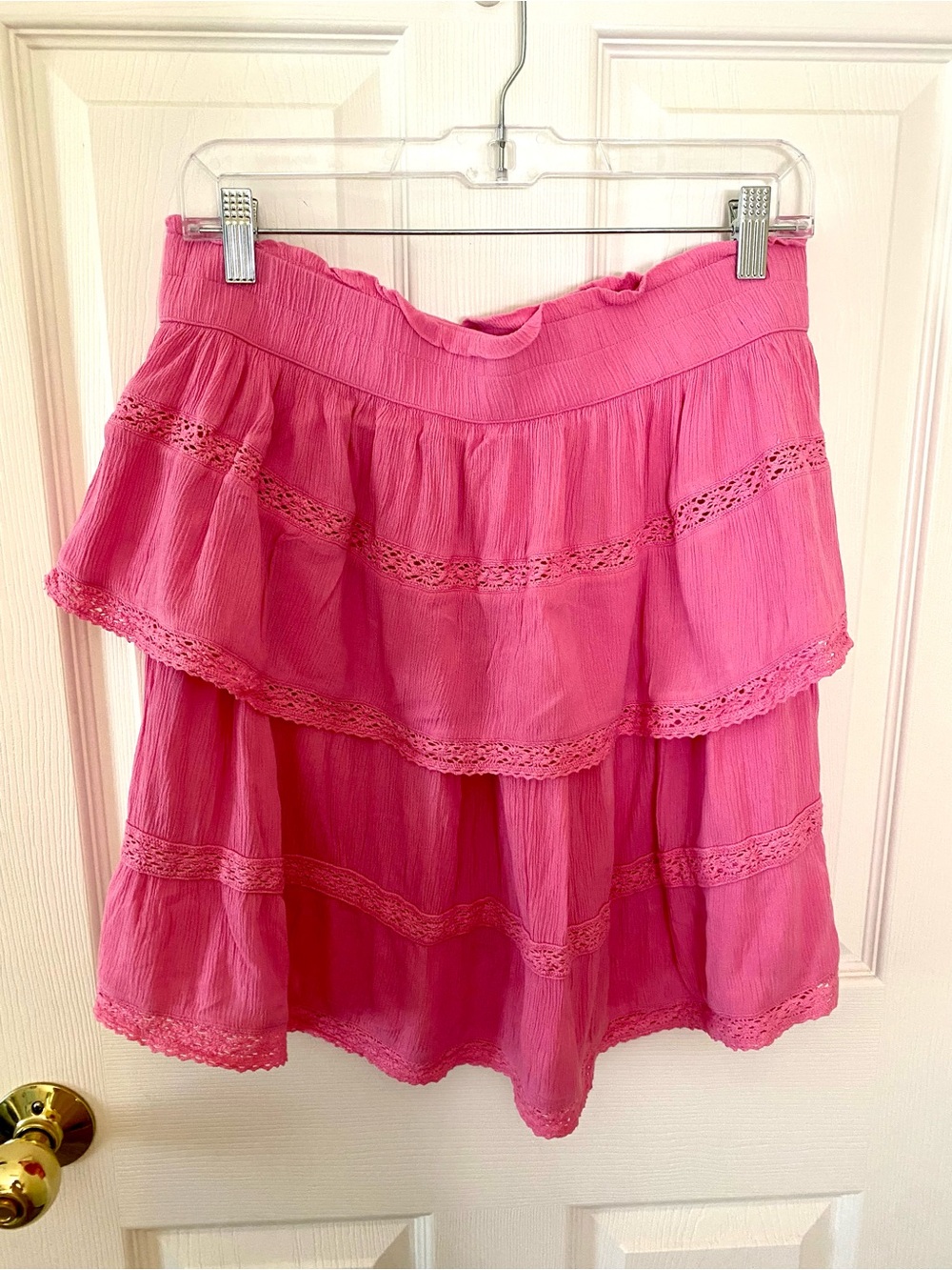 crown & ivy Hot Pink Tiered Lace-Trim Skater Skirt